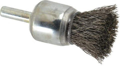 Weiler - 3/4" Brush Diam, Crimped, End Brush - 1/4" Diam Steel Shank, 22,000 Max RPM - Eagle Tool & Supply