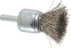 Weiler - 3/4" Brush Diam, Crimped, End Brush - 1/4" Diam Steel Shank, 22,000 Max RPM - Eagle Tool & Supply