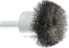 Weiler - 1-1/2" Brush Diam, Crimped, Flared End Brush - 1/4" Diam Shank, 20,000 Max RPM - Eagle Tool & Supply