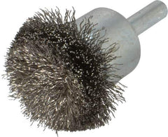 Weiler - 1-1/2" Brush Diam, Crimped, Flared End Brush - 1/4" Diam Shank, 20,000 Max RPM - Eagle Tool & Supply