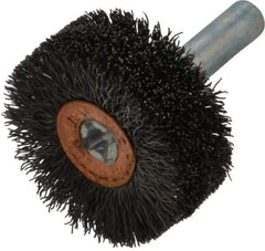 Weiler - 1-1/4" OD, 1/4" Shank Diam, Crimped Steel Wheel Brush - 1/2" Face Width, 3/8" Trim Length, 0.008" Filament Diam, 20,000 RPM - Eagle Tool & Supply