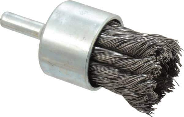 Weiler - 1-1/8" Brush Diam, Knotted, End Brush - 1/4" Diam Shank, 22,000 Max RPM - Eagle Tool & Supply