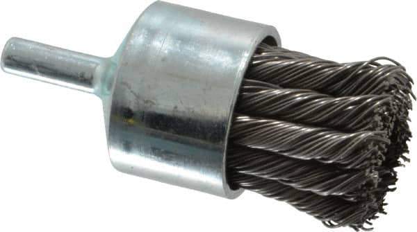 Weiler - 1-1/8" Brush Diam, Knotted, End Brush - 1/4" Diam Shank, 22,000 Max RPM - Eagle Tool & Supply