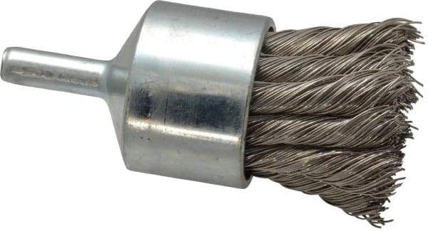 Weiler - 1-1/8" Brush Diam, Knotted, End Brush - 1/4" Diam Shank, 22,000 Max RPM - Eagle Tool & Supply
