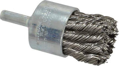 Weiler - 1-1/8" Brush Diam, Knotted, End Brush - 1/4" Diam Shank, 22,000 Max RPM - Eagle Tool & Supply