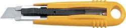 Olfa - Retractable Utility Knife - 2-7/8" Blade, Yellow Plastic/Stainless Steel Handle, 1 Blade Included - Eagle Tool & Supply