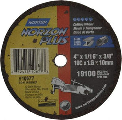 Norton - 4" Ceramic Cutoff Wheel - 1/16" Thick, 3/8" Arbor, 19,100 Max RPM, Use with Die Grinders - Eagle Tool & Supply