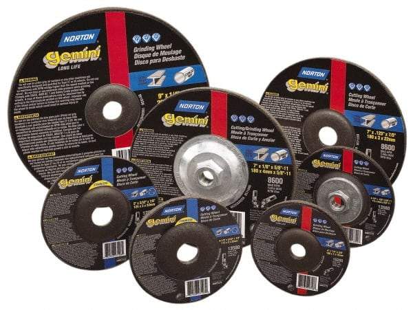 Norton - 24 Grit, 6" Wheel Diam, 1/8" Wheel Thickness, 7/8" Arbor Hole, Type 27 Depressed Center Wheel - Aluminum Oxide, 10,185 Max RPM, Compatible with Angle Grinder - Eagle Tool & Supply