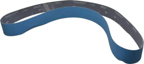 Norton - 2" Wide x 60" OAL, 80 Grit, Zirconia Alumina Abrasive Belt - Zirconia Alumina, Medium, Coated, Y Weighted Cloth Backing, Dry, Series R821 - Eagle Tool & Supply