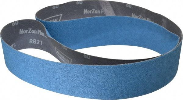 Norton - 2-1/2" Wide x 60" OAL, 60 Grit, Zirconia Alumina Abrasive Belt - Zirconia Alumina, Medium, Coated, Y Weighted Cloth Backing, Dry, Series R821 - Eagle Tool & Supply