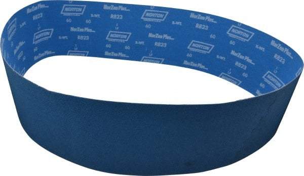 Norton - 6" Wide x 60" OAL, 60 Grit, Zirconia Alumina Abrasive Belt - Zirconia Alumina, Medium, Coated, X Weighted Cloth Backing, Series R823 - Eagle Tool & Supply