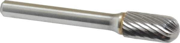 Made in USA - 3/8" Cut Diam, 6mm Shank Diam, Cylinder with Radius Head Single Cut Burr - Carbide, Radius End, 5/8" LOC, 2-1/2" OAL - Eagle Tool & Supply