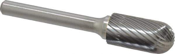 Made in USA - 1/2" Cut Diam, 6mm Shank Diam, Cylinder with Radius Head Single Cut Burr - Carbide, Radius End, 1" LOC, 2-3/4" OAL - Eagle Tool & Supply