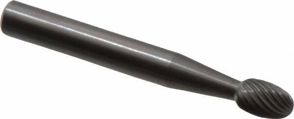 Made in USA - 1/4" Cut Diam, 6mm Shank Diam, Oval Head Single Cut Burr - Carbide, Radius End, 3/8" LOC, 2" OAL - Eagle Tool & Supply