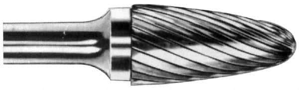 M.A. Ford - 1/2" Cut Diam, 1/4" Shank Diam, Tree with Radius Head Single Cut Burr - Carbide, Radius End, 1" LOC, 3" OAL - Eagle Tool & Supply