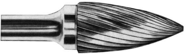 SGS Pro - 3/8" Cut Diam, 1/4" Shank Diam, Tree Head Double Cut Burr - Carbide, Point End, 3/4" LOC, 2-1/2" OAL - Eagle Tool & Supply