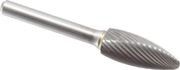 Made in USA - 1/2" Cut Diam, 6mm Shank Diam, Flame Head Single Cut Burr - Carbide, Radius End, 1-1/4" LOC - Eagle Tool & Supply
