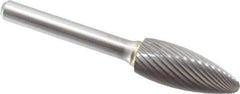 Made in USA - 1/2" Cut Diam, 6mm Shank Diam, Flame Head Single Cut Burr - Carbide, Radius End, 1-1/4" LOC - Eagle Tool & Supply