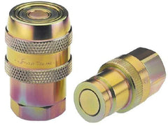 Parker - 1-1/4 Thread Stainless Steel Hydraulic Hose Valved Coupler - 4,000 psi, 90 GPM - Eagle Tool & Supply