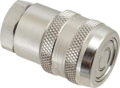 Parker - 1/4 Thread Stainless Steel Hydraulic Hose Valved Coupler - 5,000 psi, 6 GPM - Eagle Tool & Supply
