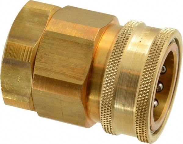 Parker - 1 Thread Brass Hydraulic Hose Valved Coupler - 1,750 psi, 80 GPM - Eagle Tool & Supply