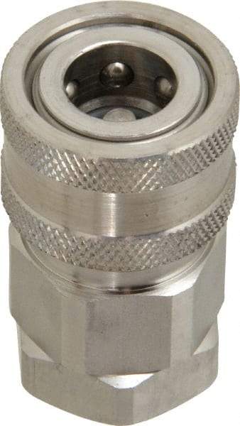 Parker - 1/4 Thread Stainless Steel Hydraulic Hose Valved Coupler - 5,000 psi, 8 GPM - Eagle Tool & Supply