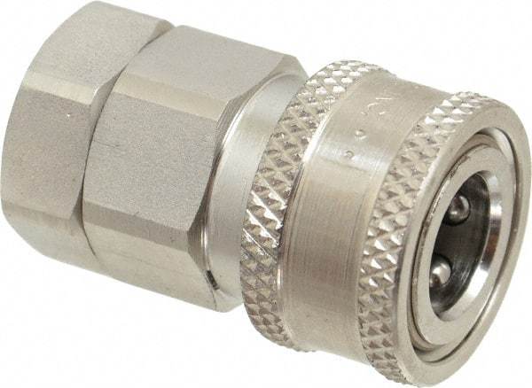 Parker - 3/8 Thread Stainless Steel Hydraulic Hose Valved Coupler - 4,000 psi, 12 GPM - Eagle Tool & Supply