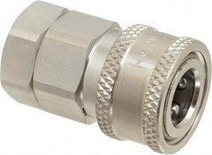 Parker - 3/8 Thread Stainless Steel Hydraulic Hose Valved Coupler - 4,000 psi, 12 GPM - Eagle Tool & Supply