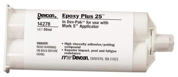Devcon - 50 mL Cartridge Two Part Epoxy - 25 min Working Time, 2,750 psi Shear Strength - Eagle Tool & Supply