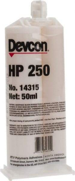 Devcon - 50 mL Cartridge Two Part Epoxy - 65 min Working Time, 3,200 psi Shear Strength, Series HP250 - Eagle Tool & Supply