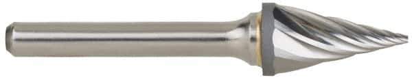 M.A. Ford - 5/8" Cut Diam, 1/4" Shank Diam, Taper Head Single Cut Burr - Carbide, Radius End, 1-5/16" LOC, 3-7/16" OAL - Eagle Tool & Supply