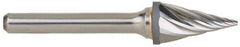 M.A. Ford - 5/8" Cut Diam, 1/4" Shank Diam, Taper Head Single Cut Burr - Carbide, Radius End, 1-5/16" LOC, 3-7/16" OAL - Eagle Tool & Supply