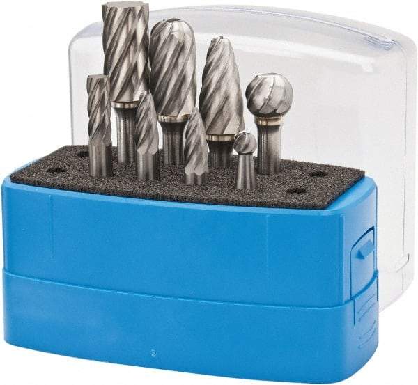 Made in USA - 8 Piece, 1/4" Shank Burr Set - Tungsten Carbide, Multiple Head Shape - Eagle Tool & Supply