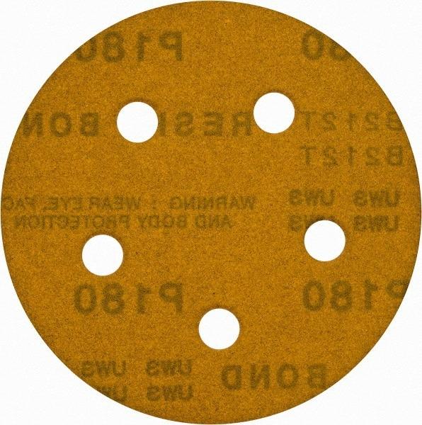 Made in USA - 5" Diam, 180 Grit, Aluminum Oxide Hook & Loop Disc - Very Fine Grade, Coated, C Weight Paper Backing, - Eagle Tool & Supply