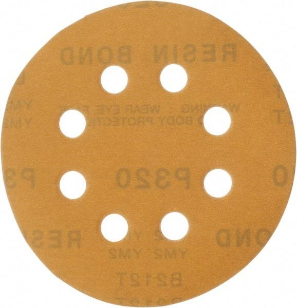 Made in USA - 5" Diam, 320 Grit, Aluminum Oxide Hook & Loop Disc - Extra Fine Grade, Coated, C Weight Paper Backing, - Eagle Tool & Supply