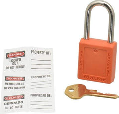Master Lock - Keyed Different Nonconductive Lockout Padlock - 1-1/2" Shackle Clearance, 1/4" Shackle Diam, 1-3/4" Body Height x 1-1/2" Body Width, Orange, 6 Pins - Eagle Tool & Supply