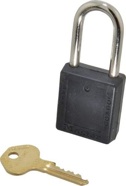 Master Lock - Keyed Alike Nonconductive Lockout Padlock - 1-1/2" Shackle Clearance, 1/4" Shackle Diam, 1-3/4" Body Height x 1-1/2" Body Width, Black, 6 Pins - Eagle Tool & Supply