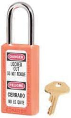 Master Lock - Keyed Alike Nonconductive Lockout Padlock - 1-1/2" Shackle Clearance, 1/4" Shackle Diam, 3" Body Height x 1-1/2" Body Width, Orange, 6 Pins - Eagle Tool & Supply