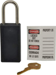 Master Lock - Keyed Different Nonconductive Lockout Padlock - 1-1/2" Shackle Clearance, 1/4" Shackle Diam, 3" Body Height x 1-1/2" Body Width, Black, 6 Pins - Eagle Tool & Supply