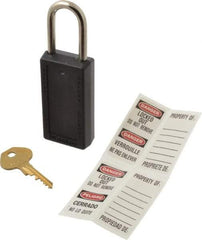 Master Lock - Keyed Alike Nonconductive Lockout Padlock - 1-1/2" Shackle Clearance, 1/4" Shackle Diam, 3" Body Height x 1-1/2" Body Width, Black, 6 Pins - Eagle Tool & Supply