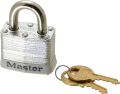 Master Lock - Keyed Different Retaining Key Conductive Lockout Padlock - 3/4" Shackle Clearance, 9/32" Shackle Diam, 1-1/4" Body Height x 1-9/16" Body Width, White, 4 Pins - Eagle Tool & Supply