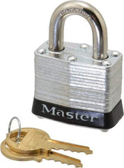 Master Lock - Keyed Different Retaining Key Conductive Lockout Padlock - 3/4" Shackle Clearance, 9/32" Shackle Diam, 1-1/4" Body Height x 1-9/16" Body Width, Black, 4 Pins - Eagle Tool & Supply