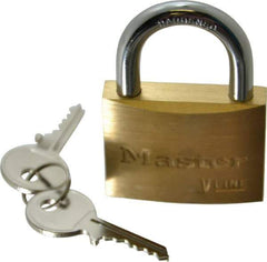 Master Lock - 15/16" Shackle Clearance, Keyed Different Padlock - 9/32" Shackle Diam, Brass - Eagle Tool & Supply