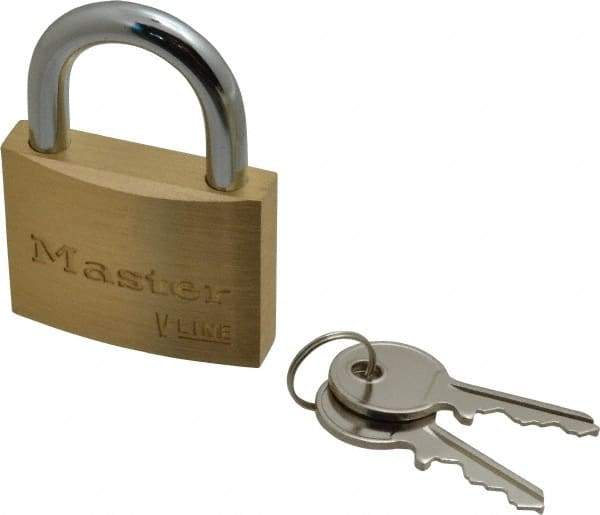 Master Lock - 15/16" Shackle Clearance, Keyed Alike Padlock - 9/32" Shackle Diam, Brass - Eagle Tool & Supply