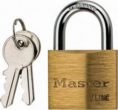 Master Lock - 13/16" Shackle Clearance, Keyed Different Padlock - 1/4" Shackle Diam, Brass - Eagle Tool & Supply