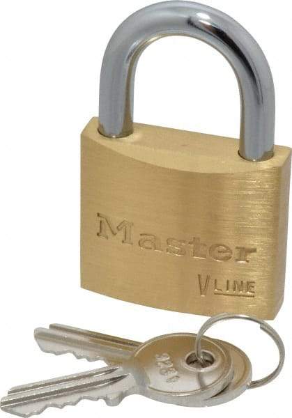 Master Lock - 13/16" Shackle Clearance, Keyed Alike Padlock - 1/4" Shackle Diam, Brass - Eagle Tool & Supply