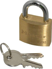 Master Lock - 9/16" Shackle Clearance, Keyed Different Padlock - 3/16" Shackle Diam, Brass - Eagle Tool & Supply