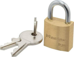 Master Lock - 7/16" Shackle Clearance, Keyed Different Padlock - 5/32" Shackle Diam, Brass - Eagle Tool & Supply