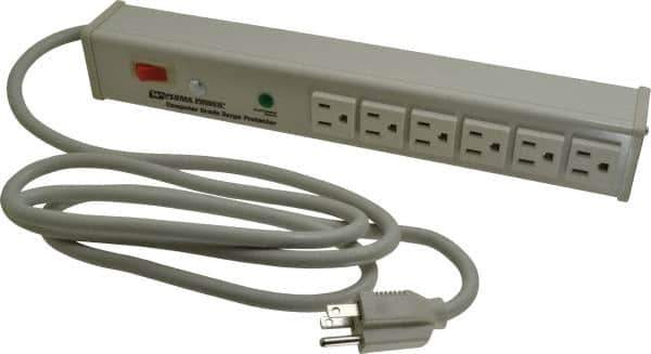 Wiremold - 6 Outlets, 120 Volts, 15 Amps, 6' Cord, Power Outlet Strip - 1 Circuits, Free Hanging Mount, 5-15P NEMA Configuration, UL Listed File 1449 - Eagle Tool & Supply