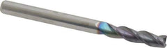 Accupro - 1/8", 3 Flute, Single End, Solid Carbide, 0.01" Corner Radius End Mill - 1-1/2" OAL, 35° Helix, Right Hand Flute, 1/2" LOC, Right Hand Cut - Eagle Tool & Supply